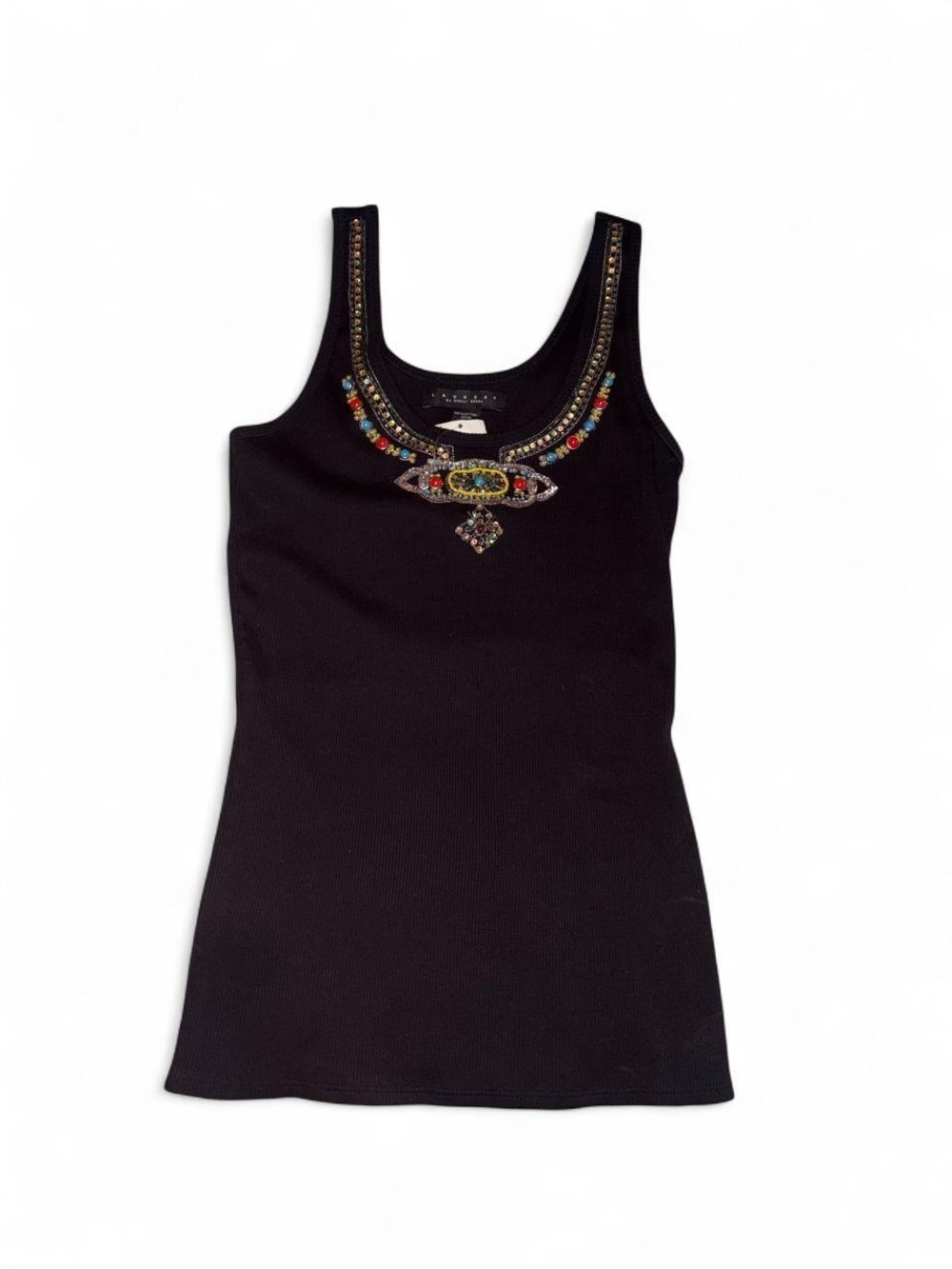 Laundry By Shelli Segal Beaded Black Embellished Scoop Neck Tank Size Small